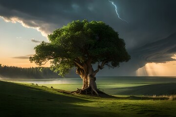 tree on the hill by AI generating