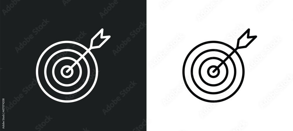 Poster target line icon in white and black colors. target flat vector icon from target collection for web, 
