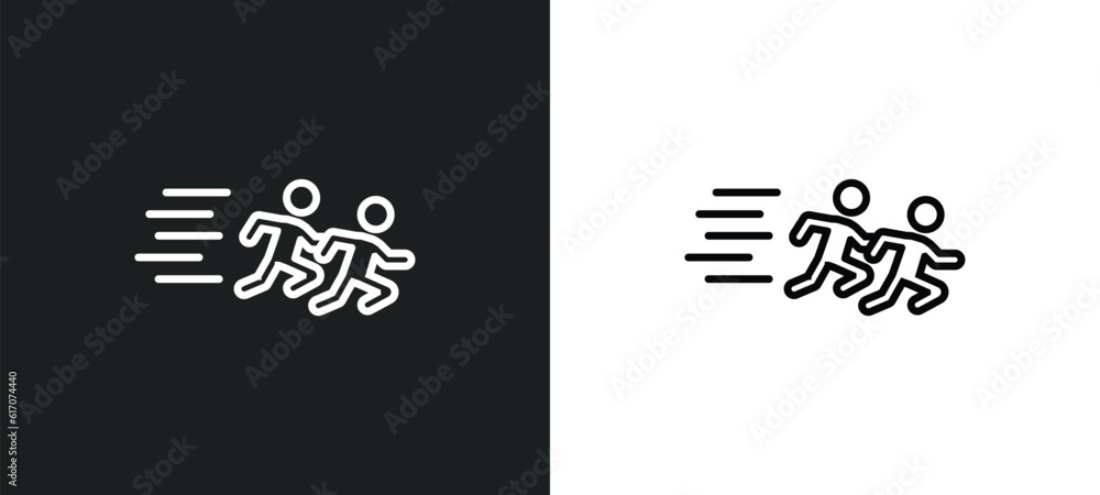 Poster running a race line icon in white and black colors. running a race flat vector icon from running a r