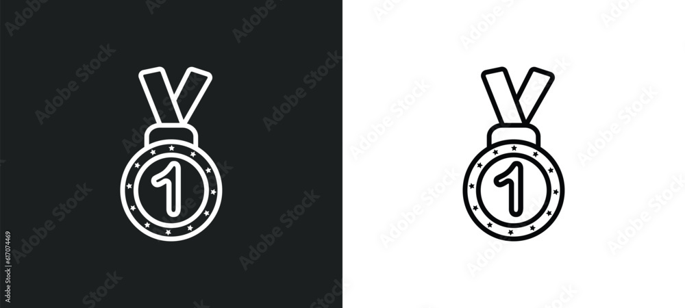 Poster medal with number 1 line icon in white and black colors. medal with number 1 flat vector icon from m