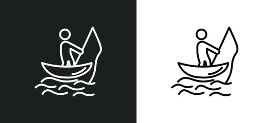 fishing man line icon in white and black colors. fishing man flat vector icon from fishing man collection for web, mobile apps and ui.