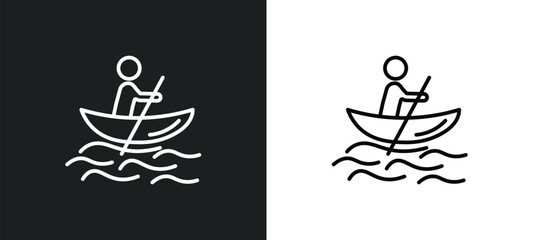 man in canoe line icon in white and black colors. man in canoe flat vector icon from man canoe collection for web, mobile apps and ui.