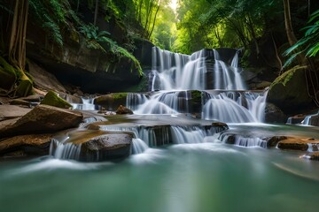 waterfall in the forest by AI generating