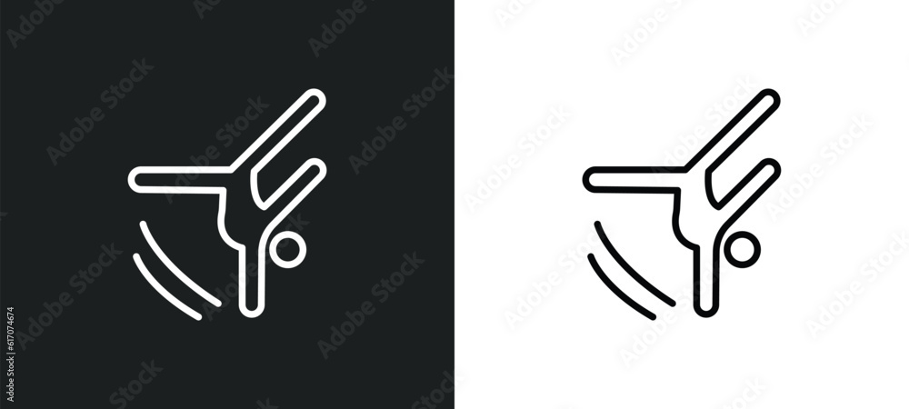 Poster tumbling line icon in white and black colors. tumbling flat vector icon from tumbling collection for