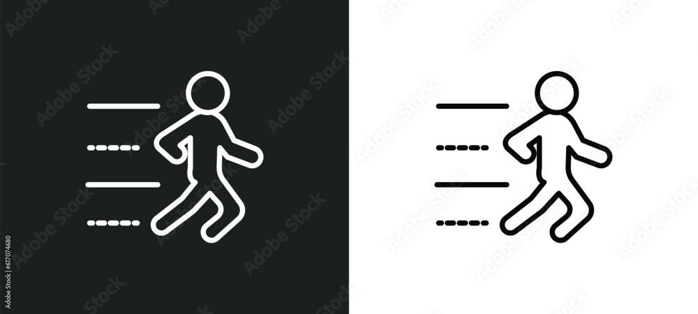 Poster trail running line icon in white and black colors. trail running flat vector icon from trail running