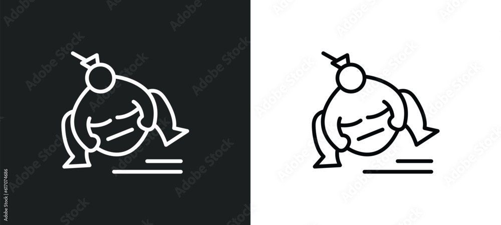 Poster sumo line icon in white and black colors. sumo flat vector icon from sumo collection for web, mobile