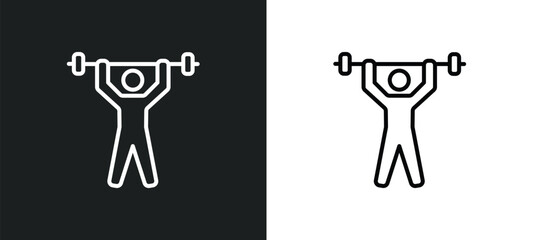 weightlifter line icon in white and black colors. weightlifter flat vector icon from weightlifter collection for web, mobile apps and ui. - obrazy, fototapety, plakaty