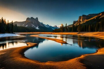 sunset over the lake by AI generating