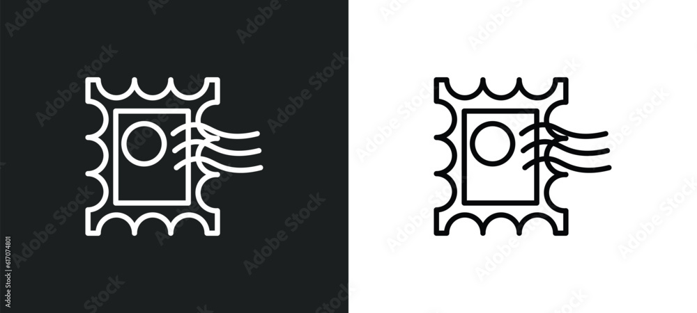 Poster post stamp line icon in white and black colors. post stamp flat vector icon from post stamp collecti