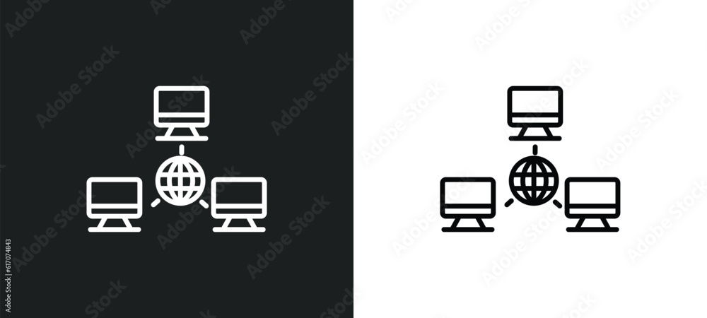 Poster network conecction line icon in white and black colors. network conecction flat vector icon from net