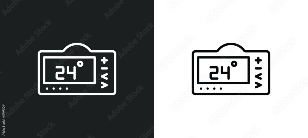 Poster thermostat line icon in white and black colors. thermostat flat vector icon from thermostat collecti