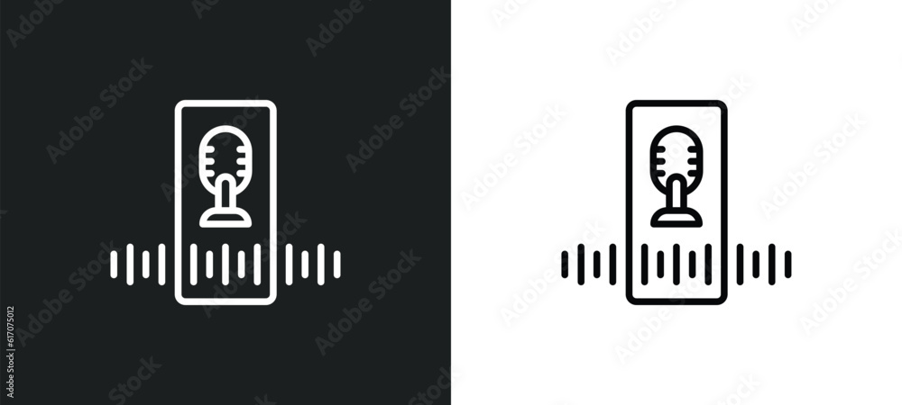 Poster voice control line icon in white and black colors. voice control flat vector icon from voice control