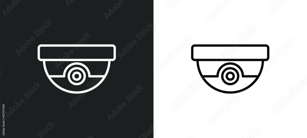 Poster security camera line icon in white and black colors. security camera flat vector icon from security 