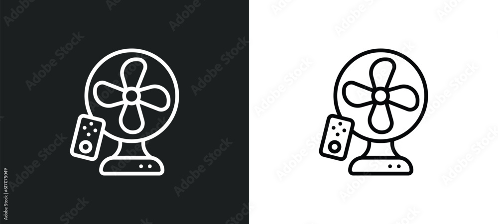 Poster fan line icon in white and black colors. fan flat vector icon from fan collection for web, mobile ap