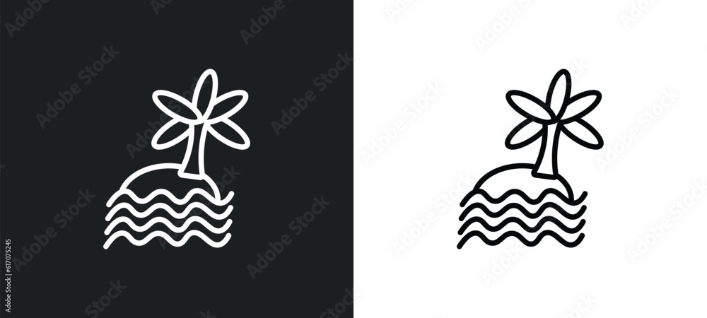 Poster beach line icon in white and black colors. beach flat vector icon from beach collection for web, mob