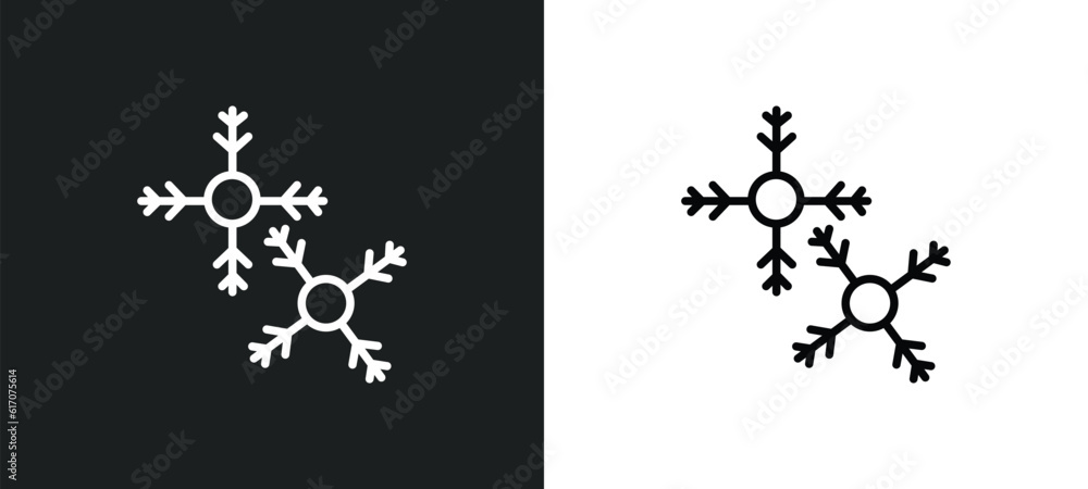 Poster two snow flakes line icon in white and black colors. two snow flakes flat vector icon from two snow 