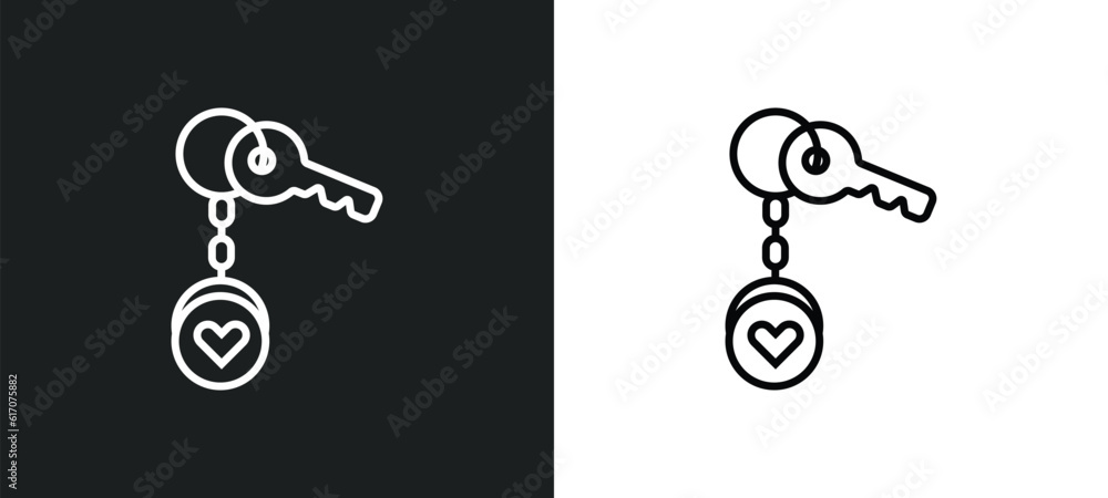 Poster key chain line icon in white and black colors. key chain flat vector icon from key chain collection 