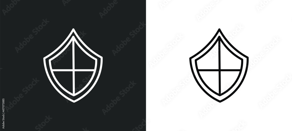 Poster checkered shield line icon in white and black colors. checkered shield flat vector icon from checker