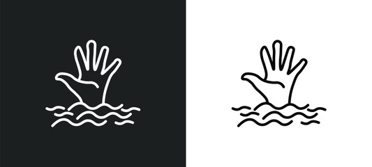 drowning line icon in white and black colors. drowning flat vector icon from drowning collection for web, mobile apps and ui.