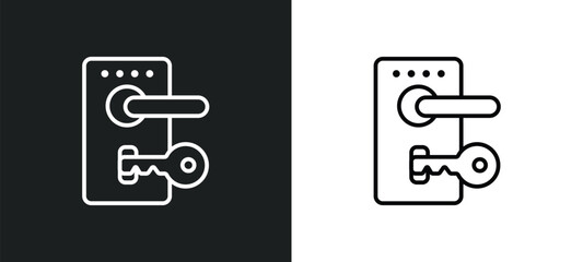 door lock line icon in white and black colors. door lock flat vector icon from door lock collection for web, mobile apps and ui. - obrazy, fototapety, plakaty
