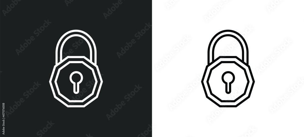 Poster padlock unlocked line icon in white and black colors. padlock unlocked flat vector icon from padlock