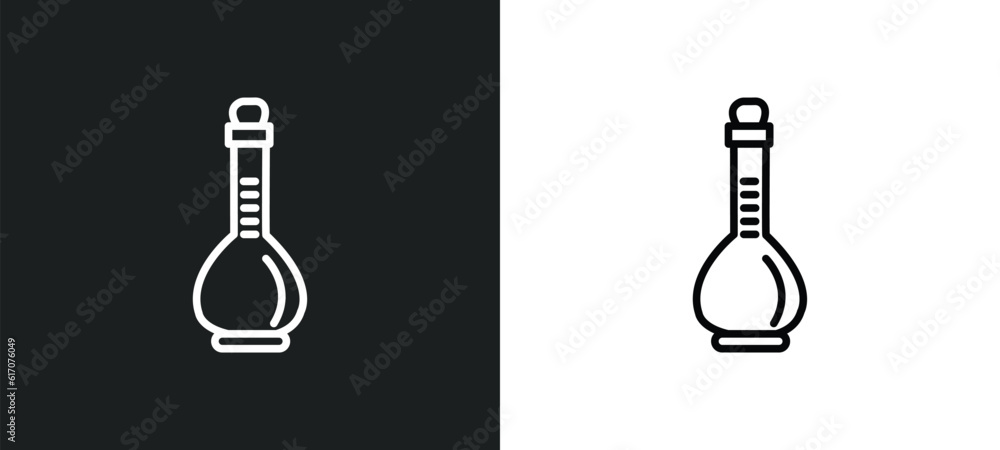 Poster volumetric flask line icon in white and black colors. volumetric flask flat vector icon from volumet
