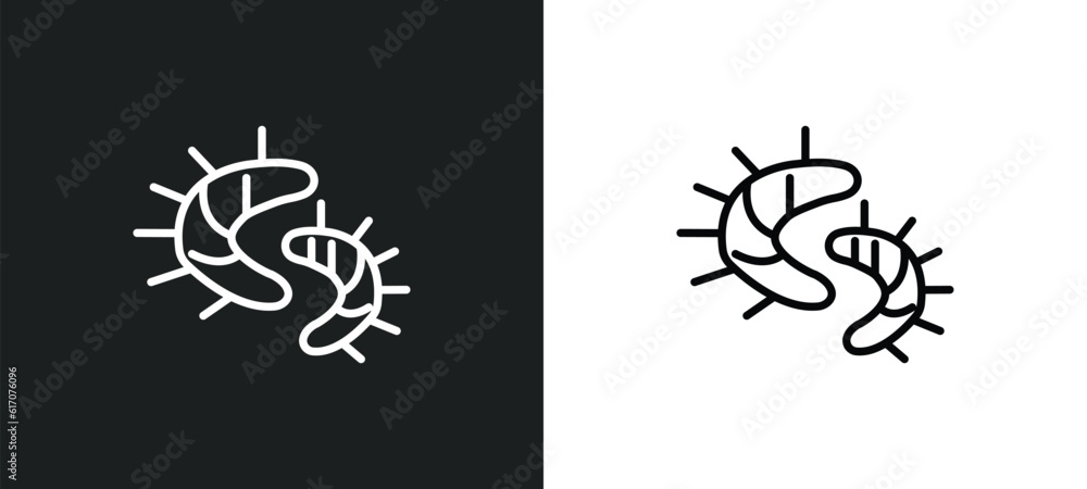 Poster microorgani from science collection. line icon in white and black colors. microorgani from science c