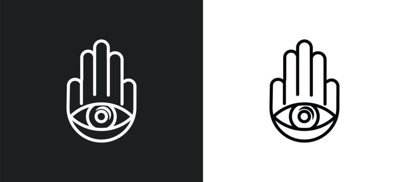hamsa line icon in white and black colors. hamsa flat vector icon from hamsa collection for web, mobile apps and ui.