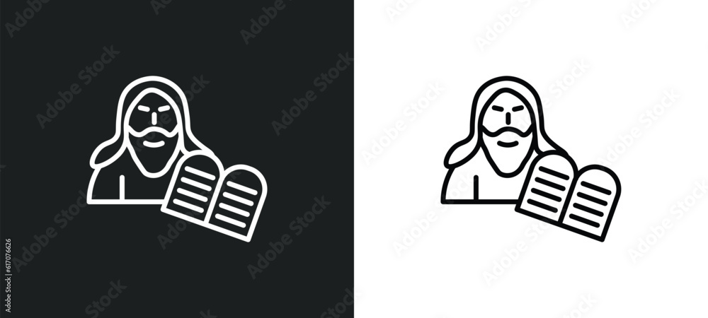 Poster moses line icon in white and black colors. moses flat vector icon from moses collection for web, mob
