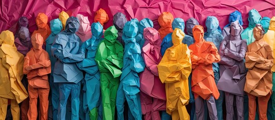 a colorful group of paper people Generative AI - obrazy, fototapety, plakaty