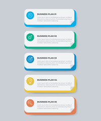 Business infographic design template with icons and 5 options or steps. Can be used for workflow, presentation, etc. Vector illustration