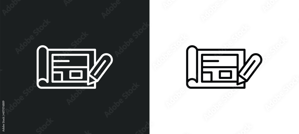 Poster plans line icon in white and black colors. plans flat vector icon from plans collection for web, mob
