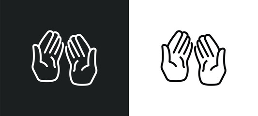 muslim praying hands line icon in white and black colors. muslim praying hands flat vector icon from muslim praying hands collection for web, mobile apps and ui.