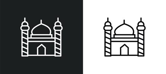 mosque and minaret line icon in white and black colors. mosque and minaret flat vector icon from mosque minaret collection for web, mobile apps ui.