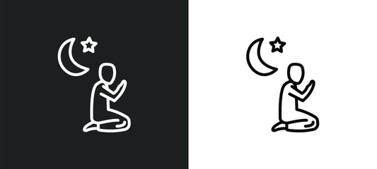 maghrib prayer line icon in white and black colors. maghrib prayer flat vector icon from maghrib prayer collection for web, mobile apps and ui.