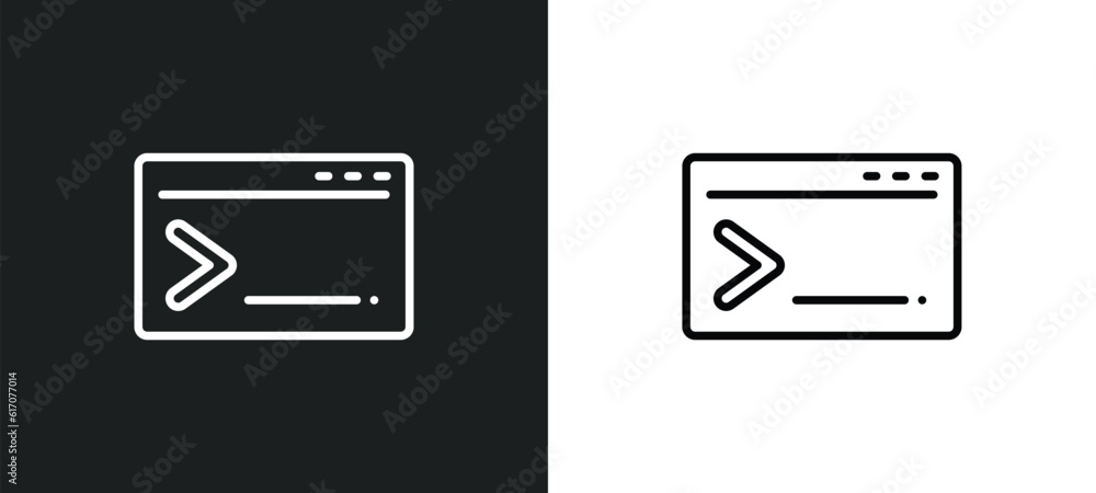 Poster code terminal line icon in white and black colors. code terminal flat vector icon from code terminal