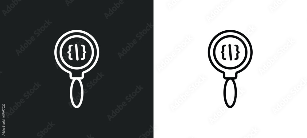 Poster code review line icon in white and black colors. code review flat vector icon from code review colle