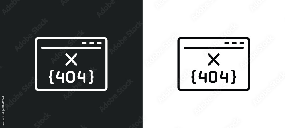 Poster 404 error line icon in white and black colors. 404 error flat vector icon from 404 error collection 
