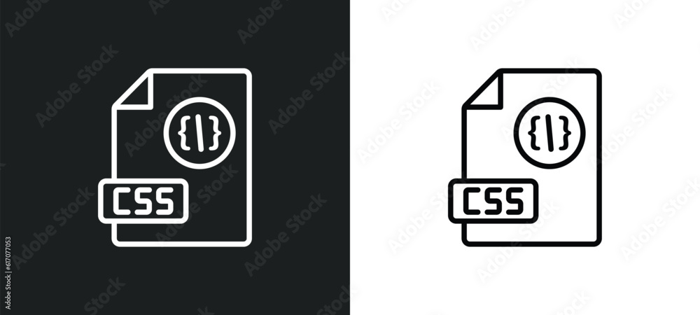 Poster css file format line icon in white and black colors. css file format flat vector icon from css file 