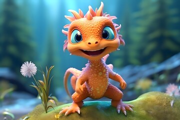  a cute adorable baby dragon lizard illustation