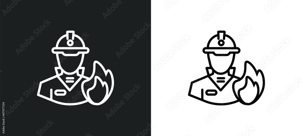 Aufkleber firefighter line icon in white and black colors. firefighter flat vector icon from firefighter colle