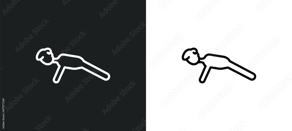 Poster push ups line icon in white and black colors. push ups flat vector icon from push ups collection for