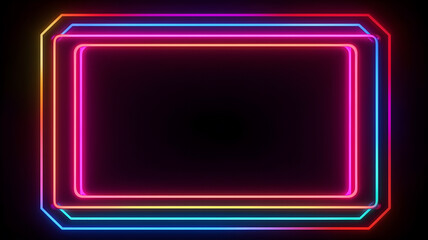 Rectangular Colourful neon border, frame for banner design graphic resources with empty copy space. AI generated