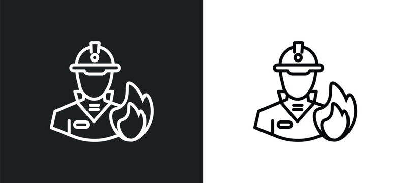 firefighter line icon in white and black colors. firefighter flat vector icon from firefighter collection for web, mobile apps and ui.