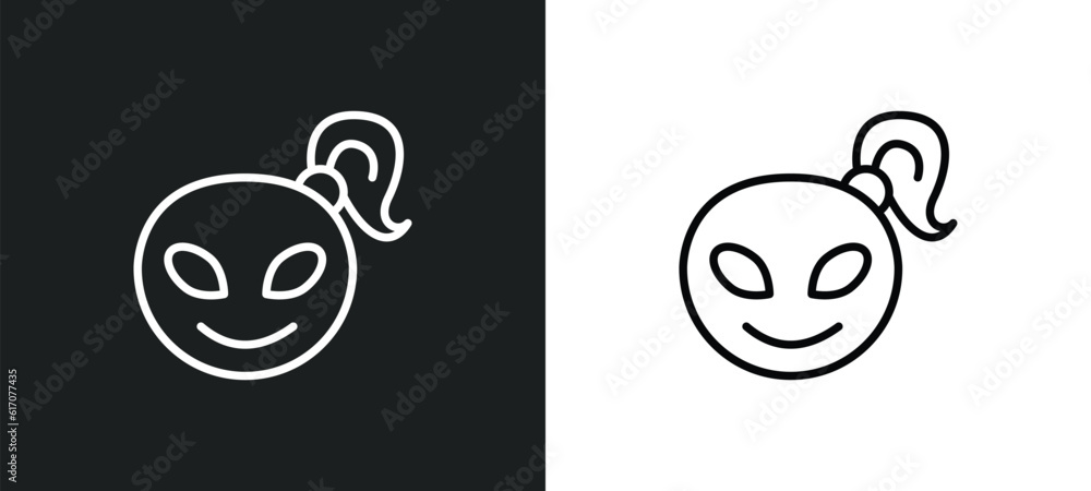 Poster alien smile line icon in white and black colors. alien smile flat vector icon from alien smile colle
