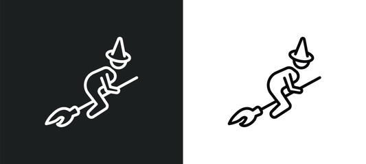 witch flying broom line icon in white and black colors. witch flying broom flat vector icon from witch flying broom collection for web, mobile apps and ui.