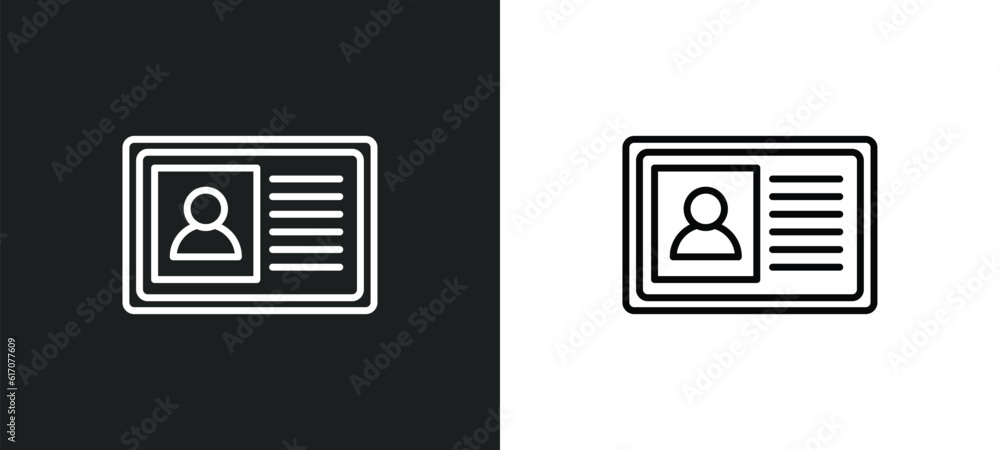 Poster identification pass line icon in white and black colors. identification pass flat vector icon from i