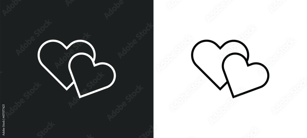 Poster two hearts line icon in white and black colors. two hearts flat vector icon from two hearts collecti