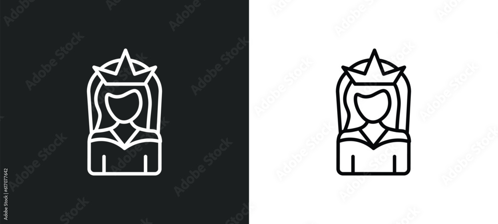 Poster bride avatar line icon in white and black colors. bride avatar flat vector icon from bride avatar co