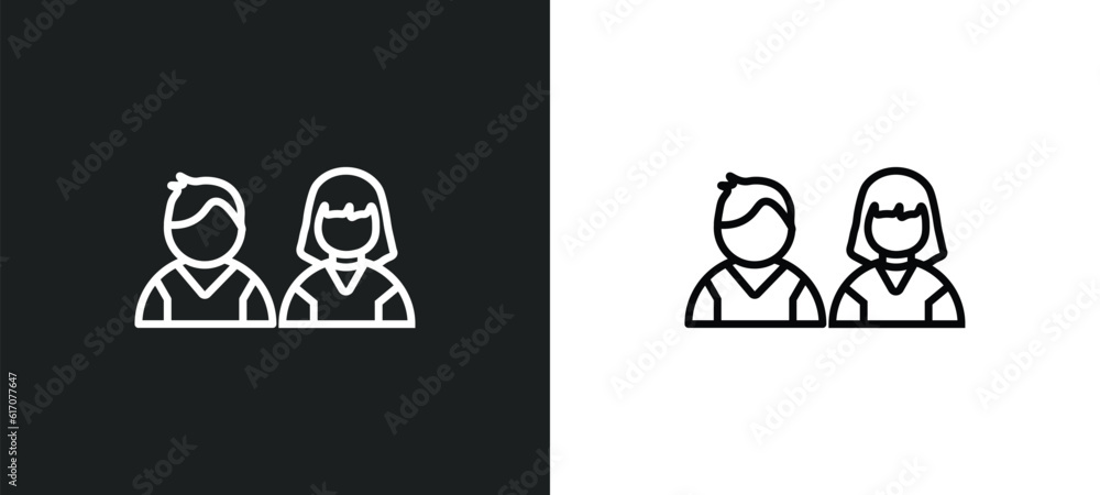 Poster students line icon in white and black colors. students flat vector icon from students collection for